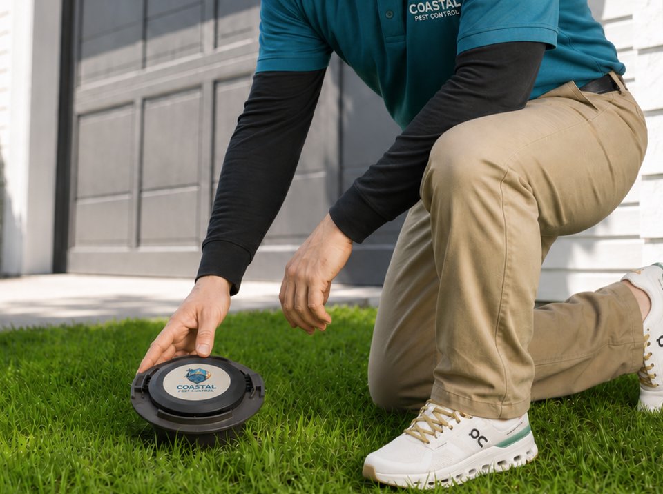 Termite bait station being serviced